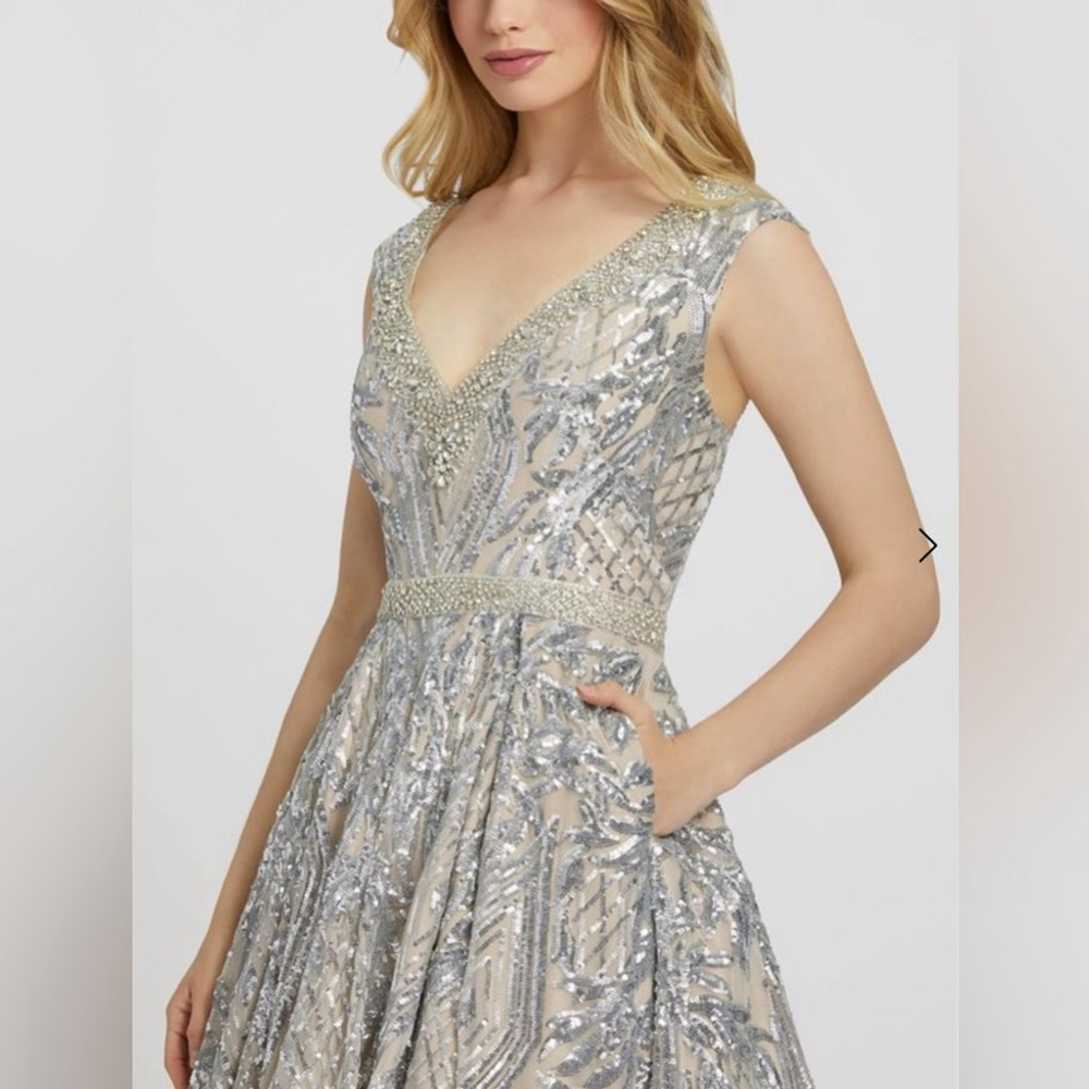 Mac Duggal -Silver embellished A-line gown- style 67118 - Picture 3 of 3